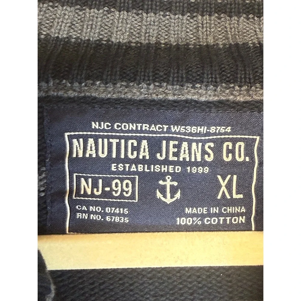 Nautica Quarter Zip Striped 100% Cotton Sweater Pullover Y2K 90s Retro‎ XL